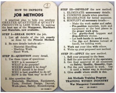 1945 Job Methods improvement document from the U.S. War Production Board